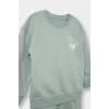 Defacto E8995A5GN50 Yeşil Kız Bebek 2li Takım İçi Yumuşak Tüylü Baskılı Sweatshirt Eşofman Altı