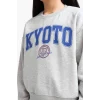 Defacto E6473A8BK81 Siyah Kız Çocuk Relax Fit Bisiklet Yaka Baskılı 2li Sweatshirt