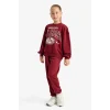 Defacto E6416A8BR281 Bordo Kız Çocuk 2li Takım Baskılı Sweatshirt Eşofman Altı