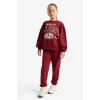 Defacto E6416A8BR281 Bordo Kız Çocuk 2li Takım Baskılı Sweatshirt Eşofman Altı