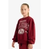 Defacto E6416A8BR281 Bordo Kız Çocuk 2li Takım Baskılı Sweatshirt Eşofman Altı