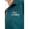 Defacto F1067AXGN1040 Yeşil Regular Fit Yarım Fermuarlı Baskılı Kalın Sweatshirt