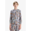 Defacto F1892A8GR265 Gri Erkek Çocuk Pijama Takımı Desenli Uzun Kollu Üst Uzun Alt