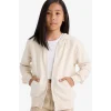 Defacto C8110A8ER105 Ekru Kız Çocuk Basic Düz Kapüşonlu Okul Fermuarlı Sweatshirt