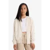 Defacto C8110A8ER105 Ekru Kız Çocuk Basic Düz Kapüşonlu Okul Fermuarlı Sweatshirt