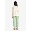 Defacto F6219 Ekru Kız Çocuk Regular Fit 2li Pijama Takımı Baskılı Uzun Kollu Üst Desenli Uzun Alt