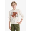 Defacto F2844A8ER98 Ekru Erkek Çocuk Kapüşonlu Baskılı Sweatshirt