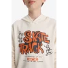 Defacto F2844A8ER98 Ekru Erkek Çocuk Kapüşonlu Baskılı Sweatshirt