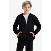 Defacto X7382A6BK81 Siyah 	Erkek Çocuk Kapüşonlu Basic Düz Okul Fermuarlı Sweatshirt