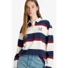 Defacto F7915AXWT32 Beyaz Oversize Geniş Kalıp Polo Yaka Çizgili Baskılı Sweatshirt
