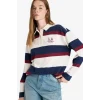 Defacto F7915AXWT32 Beyaz Oversize Geniş Kalıp Polo Yaka Çizgili Baskılı Sweatshirt