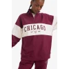 Defacto E8946AXBR170 Bordo DeFactoFit NBA Chicago Bulls Oversize Geniş Kalıp Yarım Fermuarlı Sporcu Sweatshirt
