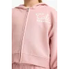 Defacto E6417A8BR138 Bordo Kız Çocuk 2li Takım Baskılı Kapüşonlu Fermuarlı Sweatshirt Eşofman Altı