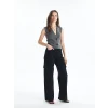 LCW Jeans Siyah Wideleg Kadın Kargo Jean Pantolon