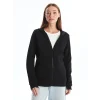 LCWAIKIKI Basic Siyah Kapüşonlu Kadın Kalın Fermuarlı Sweatshirt