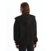 LCW Vision Siyah Kapüşonlu Oversize Kadın Kalın Fermuarlı Sweatshirt
