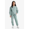 Defacto Y1226A6GN1129 Yeşil Kız Çocuk Standart Fit Basic Düz Beli Lastikli Okul Jogger Eşofman Altı