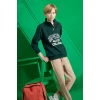 Defacto F2710A8GN1070 Yeşil Erkek Çocuk Dik Yaka Fermuarlı Baskılı Okul Sweatshirt