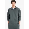 Defacto E9363AXGN498 Yeşil Boxy Fit Dik Yaka Yarım Fermuarlı Skuba Dalgıç Kumaş Sweatshirt