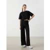 XSIDE Siyah Beli Lastikli Düz Geniş Paça Kadın Eşofman Altı