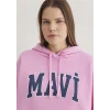 Mavi 1600361-71038 Mavi Logo Baskılı Kapüşonlu Pembe Sweatshirt