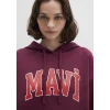 Mavi 1600361-90705 Mavi Logo Baskılı Kapüşonlu Bordo Sweatshirt