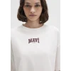 Mavi 1613411-70057 Mavi Logo Baskılı Ekru Crop Tişört