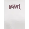 Mavi 1613411-70057 Mavi Logo Baskılı Ekru Crop Tişört