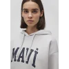 Mavi 1600361-34322 Mavi Logo Baskılı Kapüşonlu Gri Sweatshirt