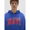 Mavi 067149-70907 Mavi Logo Baskılı Kapüşonlu Mavi Sweatshirt