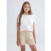 LCW Kids Bej Beli Lastikli Müslin Kız Çocuk Şort