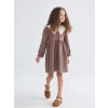 LCW Kids Kahverengi Bebe Yaka Kız Çocuk Müslin Elbise