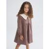 LCW Kids Kahverengi Bebe Yaka Kız Çocuk Müslin Elbise