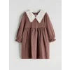 LCW Kids Kahverengi Bebe Yaka Kız Çocuk Müslin Elbise