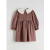 LCW Kids Kahverengi Bebe Yaka Kız Çocuk Müslin Elbise