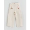 LCW Kids Ekru Beli Lastikli Çiçekli Kız Çocuk Pantolon