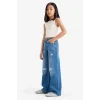 Defacto E5882A8NM28 Mavi Kız Çocuk Wide Leg Yırtık Detaylı Geniş Paça Jean Pantolon