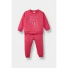 Defacto E8993A5PN168 Pembe Kız Bebek 2li Takım Çiçekli Sweatshirt Eşofman Altı