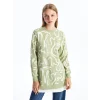 LCW Modest Yeşil Bisiklet Yaka Desenli Kadın Sweatshirt Tunik