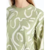 LCW Modest Yeşil Bisiklet Yaka Desenli Kadın Sweatshirt Tunik