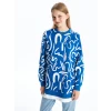 LCW Modest Lacivert Bisiklet Yaka Desenli Kadın Sweatshirt Tunik