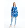 LCW Modest Lacivert Bisiklet Yaka Desenli Kadın Sweatshirt Tunik