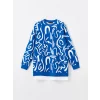 LCW Modest Lacivert Bisiklet Yaka Desenli Kadın Sweatshirt Tunik