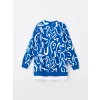 LCW Modest Lacivert Bisiklet Yaka Desenli Kadın Sweatshirt Tunik