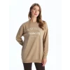 LCW Modest Bej Bisiklet Yaka Baskılı Kadın Sweatshirt Tunik