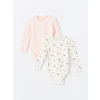 LCW baby Pembe Bisiklet Yaka Kız Bebek Çıtçıtlı Bodysuit 2li