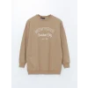 LCW Modest Bej Bisiklet Yaka Baskılı Kadın Sweatshirt Tunik