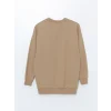 LCW Modest Bej Bisiklet Yaka Baskılı Kadın Sweatshirt Tunik
