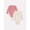 LCW baby Pembe Bisiklet Yaka Kız Bebek Çıtçıtlı Bodysuit 2li
