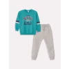 LCW Kids Turkuaz Bisiklet Yaka Uzun Kollu Baskılı Erkek Bebek Sweatshirt ve Eşofman Alt 2li Takım